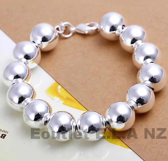 14mm LARGE SILVER BEADS BRACELET-up to 21cm